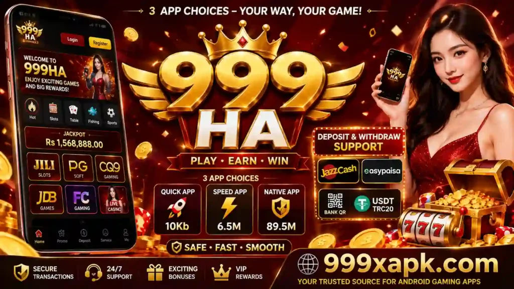 999HA Game APK banner with app choices, JazzCash and Easypaisa